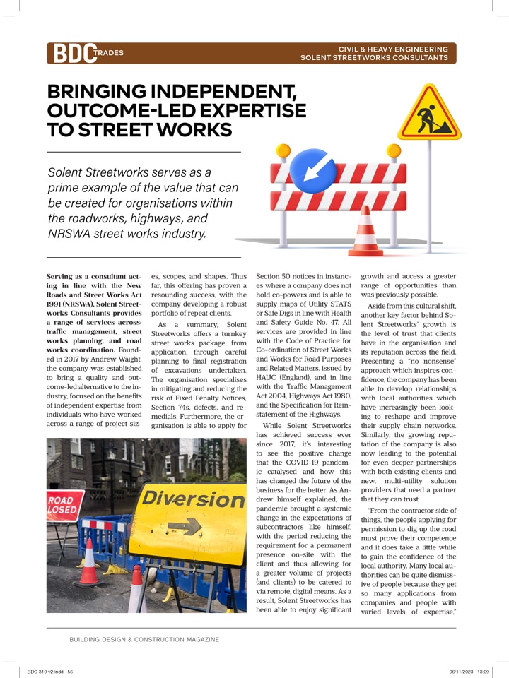 Building and construction magazine article